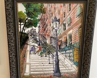 22_____ $75 
Paris scene Oil painting on canvas 25x22 unsigned 