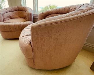 25_____ $295 
Pair of pink swivel round chairs 27x32(19W) - 22D in seat -  14H