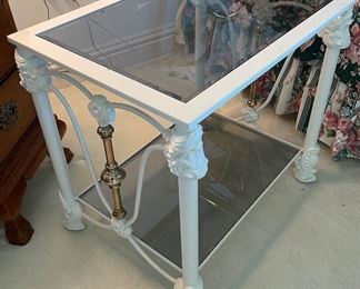42_____ $225 
Pair of iron white side tables 24x22x21