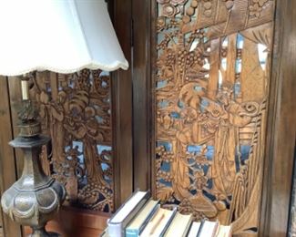 Asian wood four panel screen