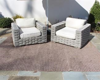 Restoration Hardware Club chairs $400.00  Outdoor rug $50.00.  Call Jan for appointment to see.  314-960-5700.