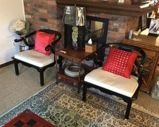Pair of Asian Horseshoe Chairs in Black Lacquer