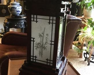 Oriental Style Table Lamp w/Bamboo Pattern & Pull String On/Off  w/2 Lighting Levels
