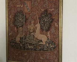 Framed  "Lady and the Unicorn Sense of Sight" Tapestry