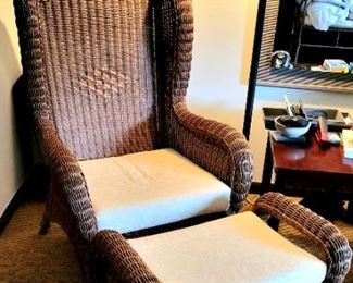 Wicker Wingback Chair w/Ottoman