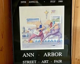 Framed Ann Arbor Street Art Fair Poster 29th Annual July l988