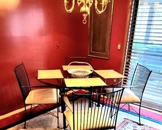 48" Round Glass Table w/4 Wire Slat  Back Chairs