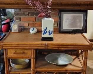 Tommy Bahama Look Matching Rattan Rolling  Bar w/Wine Rack & Utensil Drawer