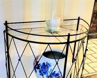 Half Circle Wire Cart on Wheels w/Glass Top