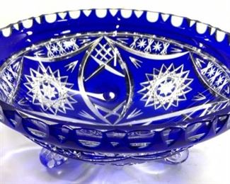 Bohemian Glass Footed Bowl Blue
