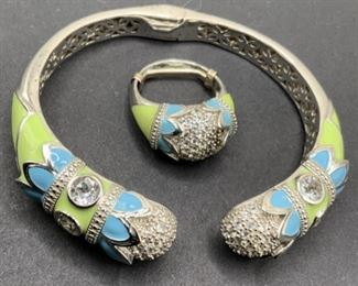 Set STERLING SILVER Enameled Bracelet & Ring
