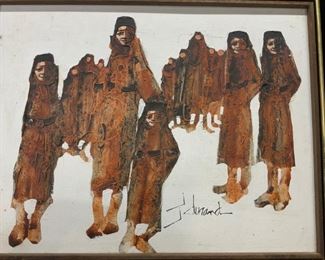J DURAND SIGNED Abstract Figures Paint on Board
