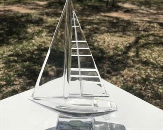 I G Durand crystal boat. Signed.