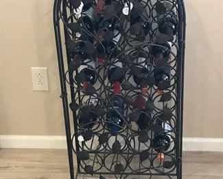 This attractive wine rack holds 35 bottles of wine.