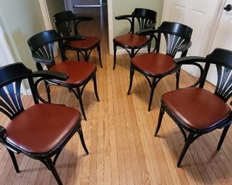 6 wooden kitchen table chairs w/arms (condition fair)