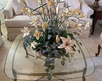 Lovely flower centerpiece                                                                        Glass top coffee table