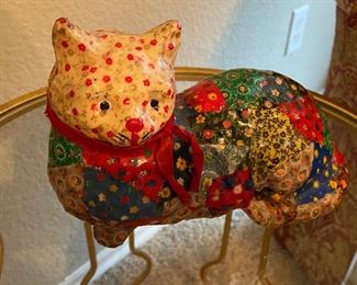 MCM Vintage Paper Mache Patchwork Ceramic Cat Decor