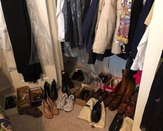 Designer clothes and shoes including prom dresses, leatherworks, and bathing suits 