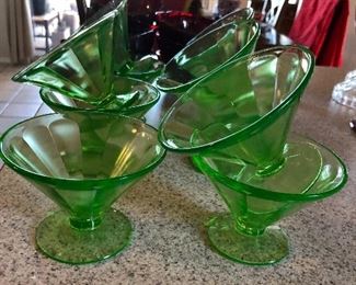 Federal Glass Uranium Fluted Pedestal Dessert Cups