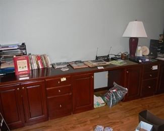large long office desk / supplies 