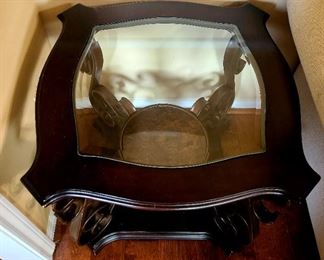 Glass, wood & iron coffee table