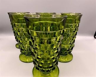 Mid century olive green Whitehall footed glasses