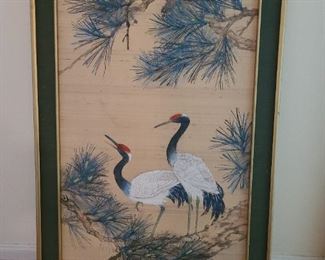 Japanese Red Crowned Crane painted bamboo sheet art