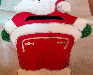Vintage ~ Santa w/sequins made of felt ~ wall hanger