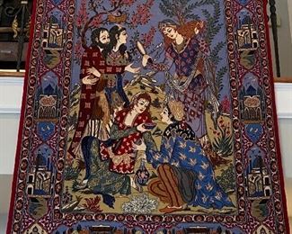 Small Omar Khayam 3.7 x 5.4 Silk foundation 529 kn per square inch rug is signed by the artist