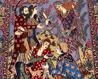 Small Omar Khayam 3.7 x 5.4 Silk foundation 529 kn per square inch rug is signed by the artist