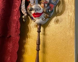 Jester Carnival Masquerade Mask on Spindle Handle - Italy