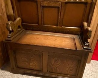 Vintage Oak Monks Bench with Storage Chest
