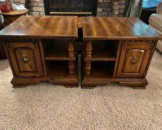 Pair of Solid Wood, Bookshelf End Tables with lots of storage (both have a cabinet on both sides)