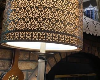 Pair of Table Lamps with Filigree Lotus Euro Shades