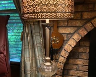 Pair of Table Lamps with Filigree Lotus Euro Shades