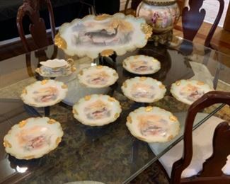 11pc. Limoges hand painted fish plate set. $600