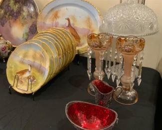 Antique 12 pc French hand painted Game bird dish set $600 set