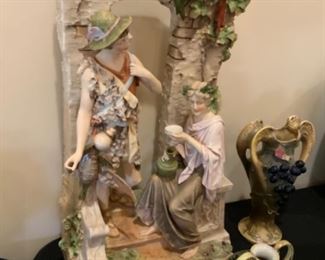Royal Dux figural Hunter & Maiden group 22” tall. $400