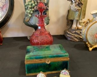 Sea green Sevres Paul Millet porcelain & bronze trinket box.  $200