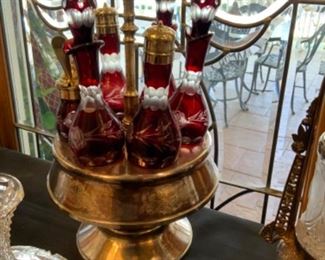 1870’s Simpson Hall Miller silverplate condiment holder w/ruby cut to clear condiment set.  $300 set