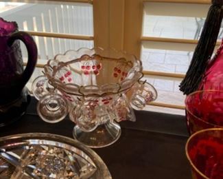 Tom Mosser Cherry Thumbprint Childs Punch Bowl w/cups $100