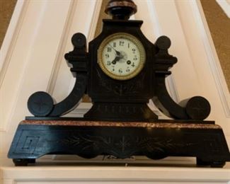 French black marble large clock & garniture set. $600