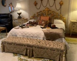 King Size TempurPedic Adjustable bed with massage with Hollywood Regency gilt headboard $1,600