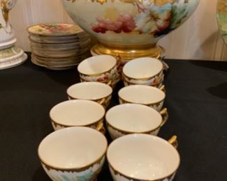 Early large T&V Limoges punch bowl on stand with 10 cups & saucers.  $1,000 set