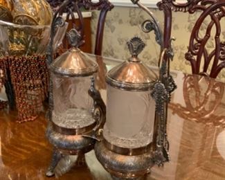 1880’s Pelton Bros. Double Pickle Castor with crane motif glass $800