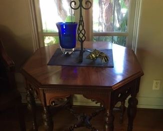 Antique octagonal walnut lamp table