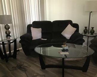 Matching love seat in excellent condition   2 end tables *&  lovely coffee table. 2 matching lamps. All items are in excellent condition.  We only sell & display quality items.
