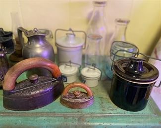 Crocks, Antique Irons 