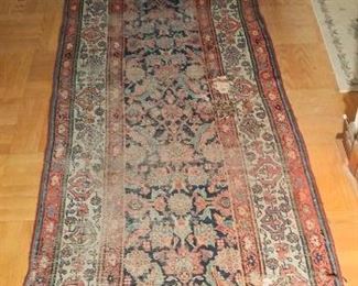 Entryway:  An antique "Hamadan" runner has just the right wear to give it lots of character!  It measures approximately 3'  4"  x  11'  9".  
