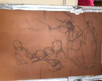 Dining Room:  This is a photo of the drawing on the back side of the Jon Corbino "Three Girls" drawing previously shown.  You get two for the price of one!